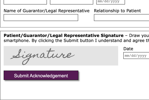 The Form Team patient forms include legal Electronic Signatures