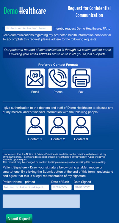 Our secure patient forms using Conditional Fields