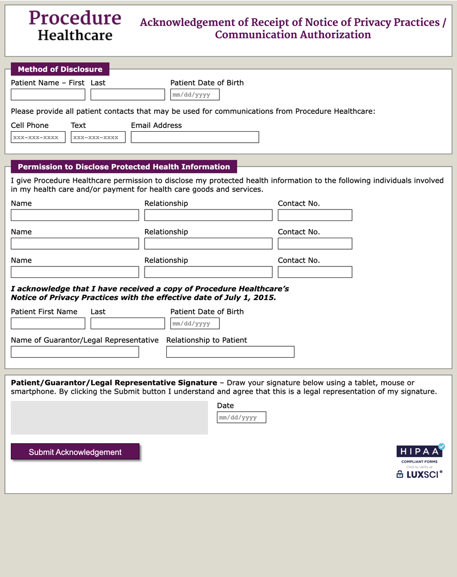 Secure patient forms Online Form
