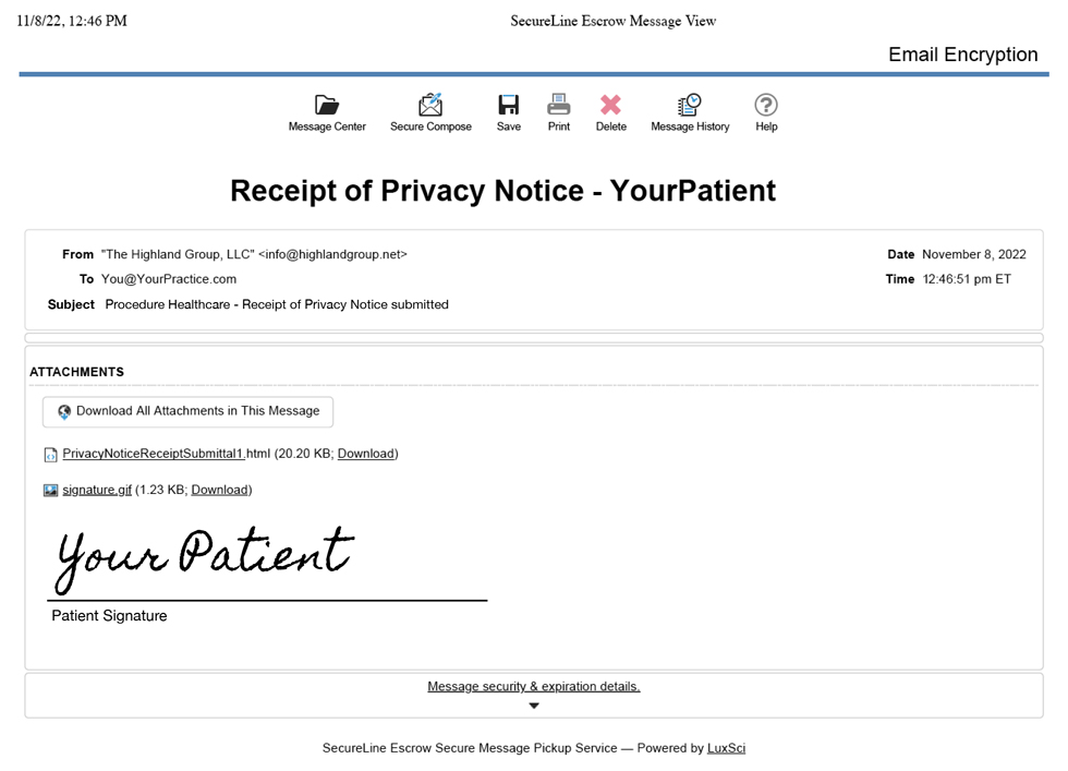 Secure patient forms SecureLine Message